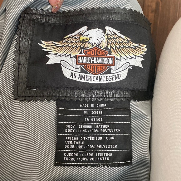 Black smooth grain leather jacket, Harley Davidson, sz L - Picture 4 of 14